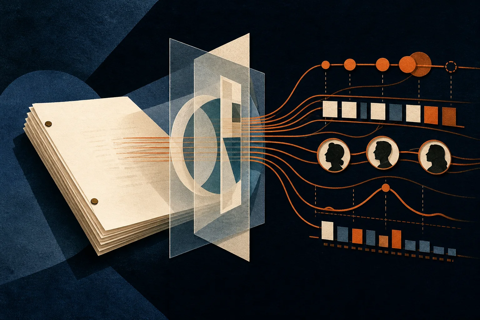 A screenplay passing through an analytical lens that reveals its structure