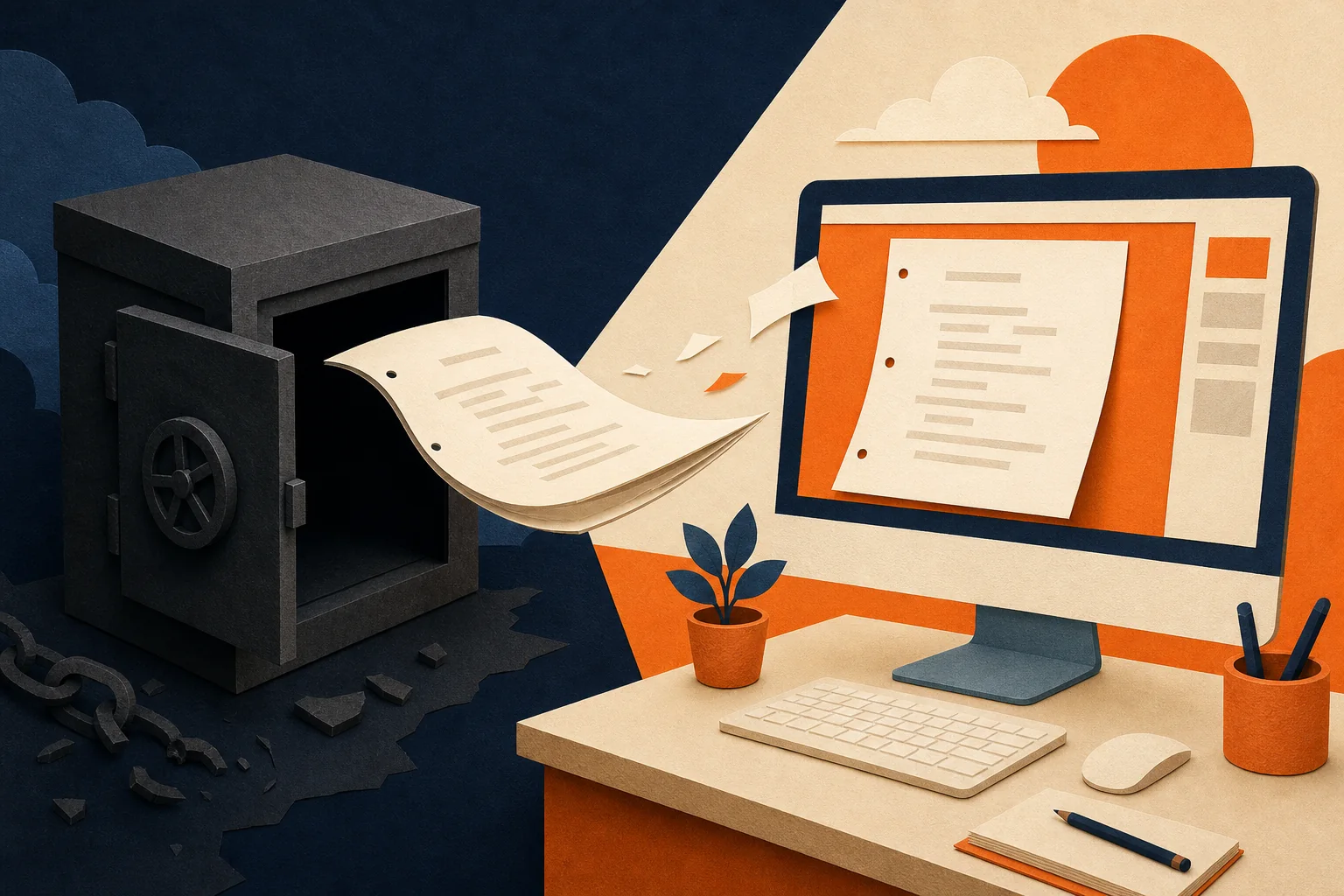 A screenplay moving from a closed software box into a light open workspace