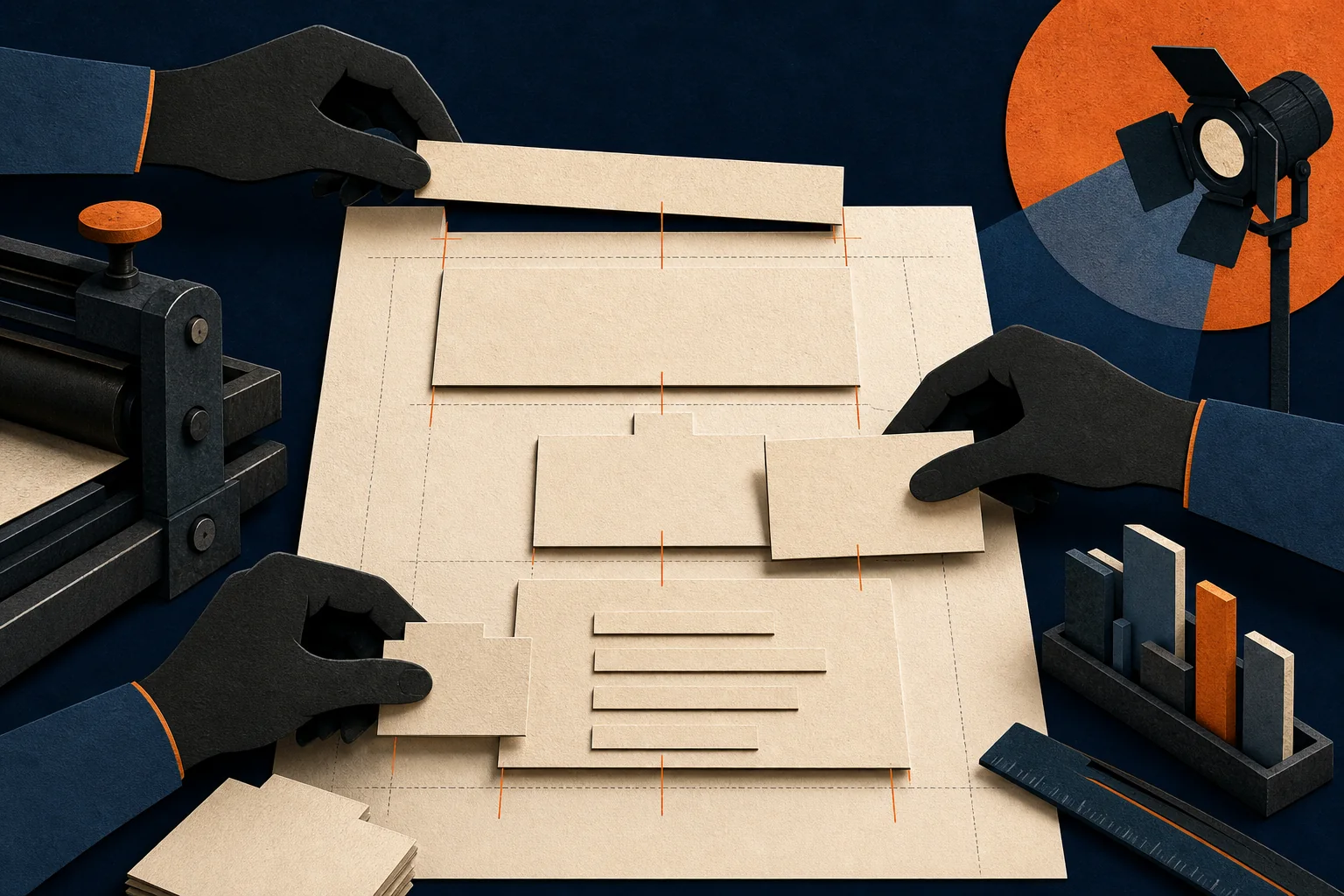 Screenplay element blocks aligning neatly on a page